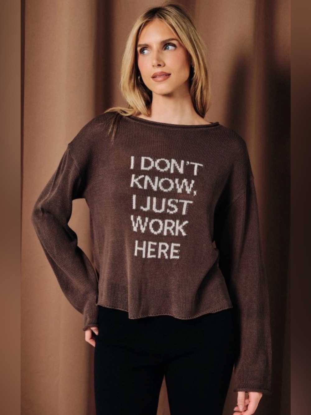Women's Brown Graphic Crewneck Sweater - Relaxed Fit